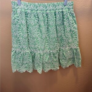 LOFT Green Embroidered Mini Skirt
